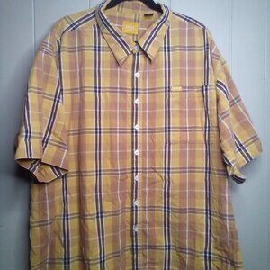 Enyce Button Up Shirt 3XL Short Sleeve Plaid Brown Yellow